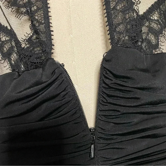 JESSICA McCLINTOCK | Y2K Black Mesh Lace Sheath Ruched Mini Dress Size 10 - Picture 8 of 10